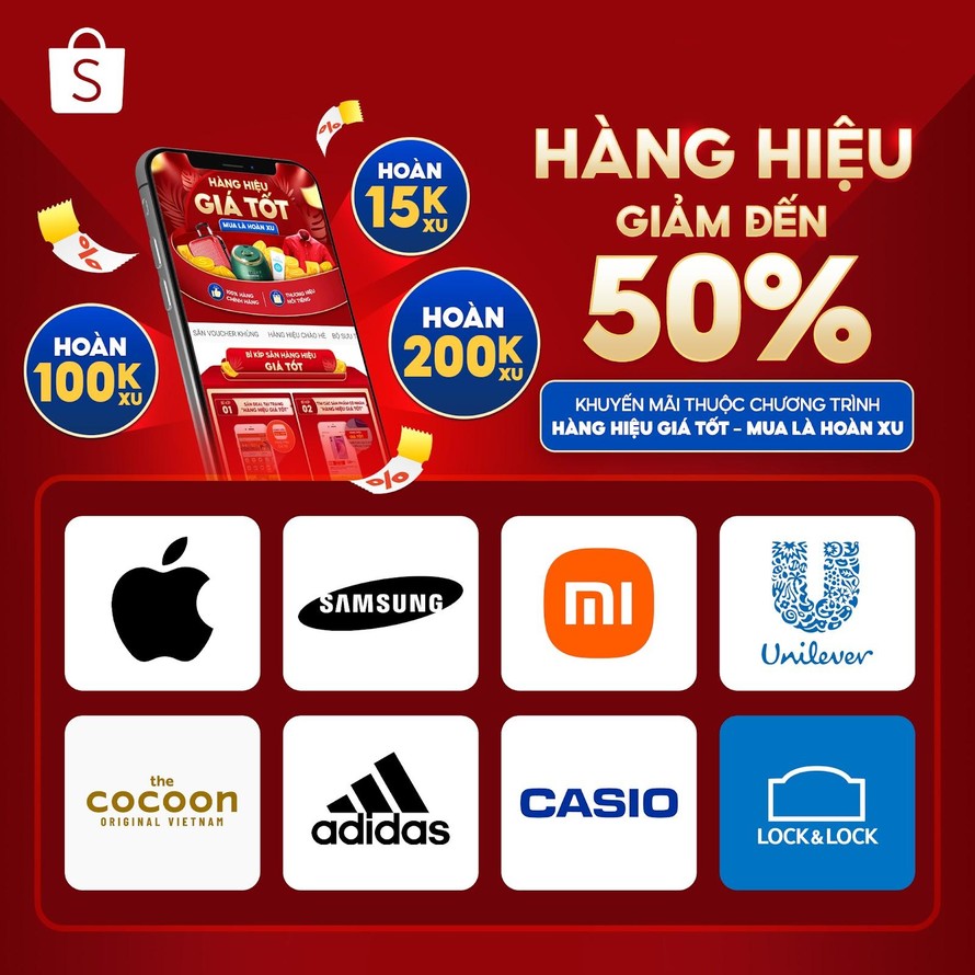 Đón bão hàng hiệu giảm đến 50% đi kèm ưu đãi hoàn xu siêu hấp dẫn từ Shopee