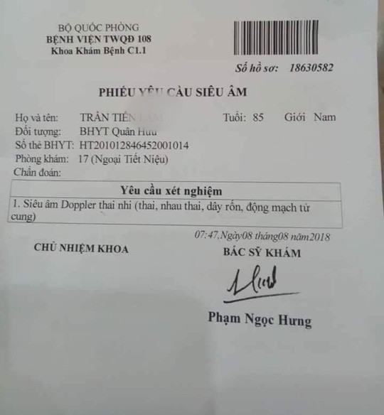 Thăm khám ở BV Quân đội 108, cụ ông 85 tuổi được chỉ định siêu âm thai