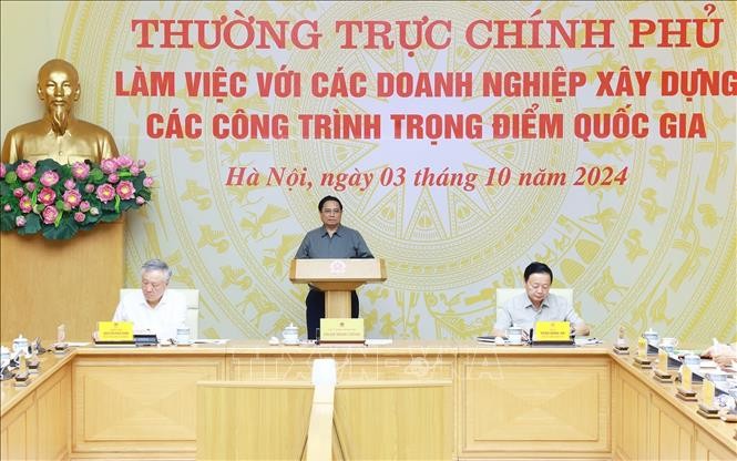 Thủ tướng Phạm Minh Chính phát biểu tại buổi làm việc với các doanh nghiệp xây dựng.