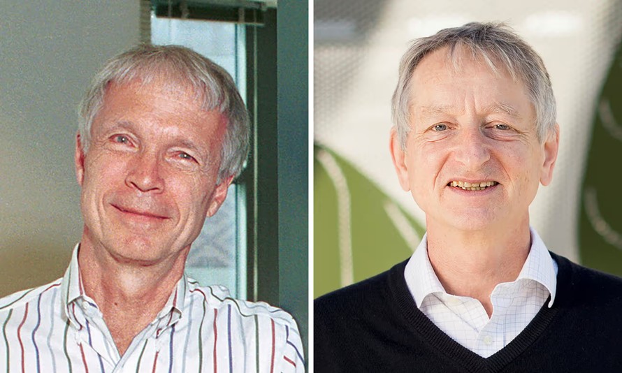 John Hopfield (bên trái) và Geoffrey Hinton. Ảnh: AP