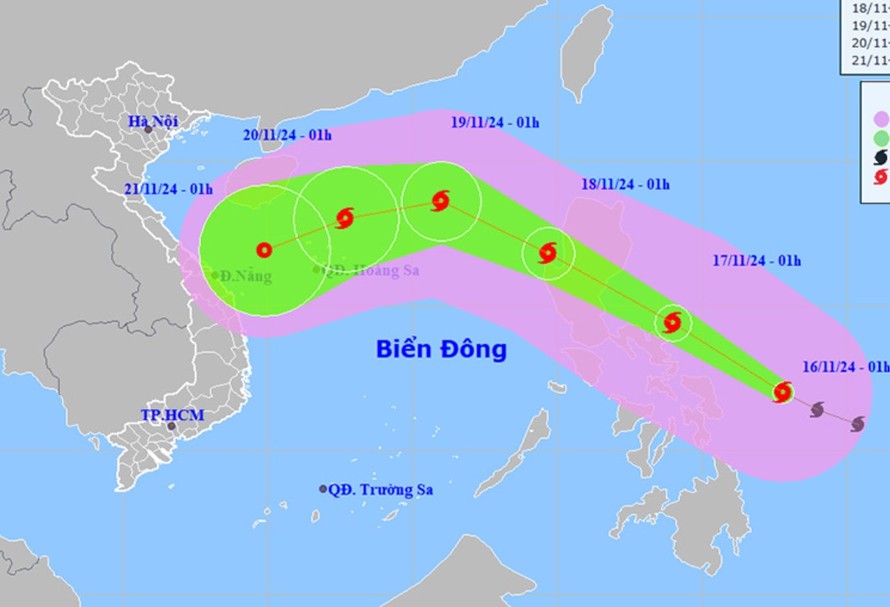 Vị trí và đường đi của bão Man-Yi. Ảnh: NCHMF