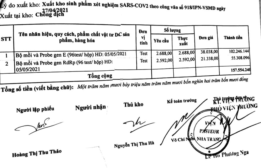 Viện Pasteur Nha Trang phân phối cho khoảng 10 tỉnh thành ở khu vực miền trung số sinh phẩm cận hạn sử dụng.