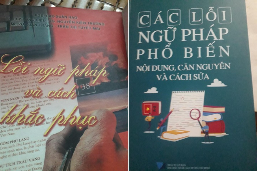 Sách “Lỗi ngữ pháp và cách khắc phục” do nhóm tác giả PGS. Cao Xuân Hạo (bên trái) và sách "Các lỗi chính tả, từ vựng, ngữ pháp và cách khắc phục” do nhóm tác giả TS Lý Tùng Hiếu (bên phải).