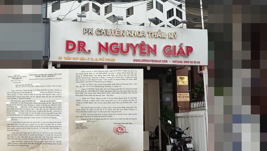 Phòng khám chuyên khoa thẩm mỹ Dr Nguyên Giáp và văn bản trả lời của Sở Y tế TP.HCM (ảnh nhỏ).