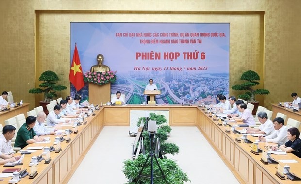 Thủ tướng Phạm Minh Chính, Trưởng Ban Chỉ đạo Nhà nước các Công trình, Dự án Quan trọng Quốc gia, Trọng điểm ngành Giao thông Vận tải chủ trì Phiên họp thứ 6 của Ban Chỉ đạo.Ảnh: Dương Giang/TTXVN.