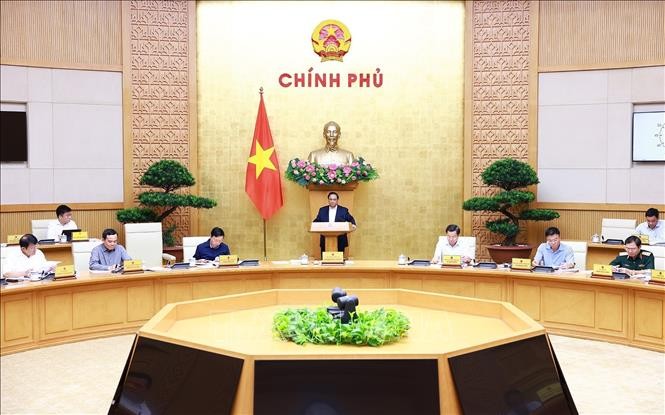 Thủ tướng Phạm Minh Chính chủ trì Phiên họp Chính phủ chuyên đề xây dựng pháp luật tháng 7 năm 2024. Ảnh: Dương Giang/TTXVN.