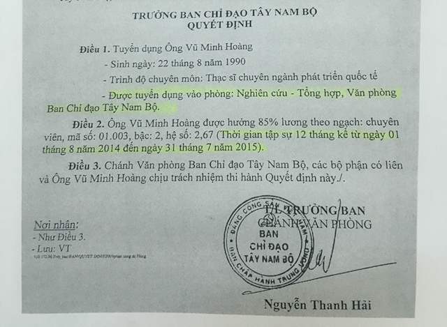 Ông Hoàng được chuyển công tác về UBND TP Cần Thơ từ ngày 26/2/2016