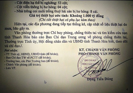 Báo cáo nhanh thiệt hại 1.000 tỉ đồng trước đó của Thanh Hóa.