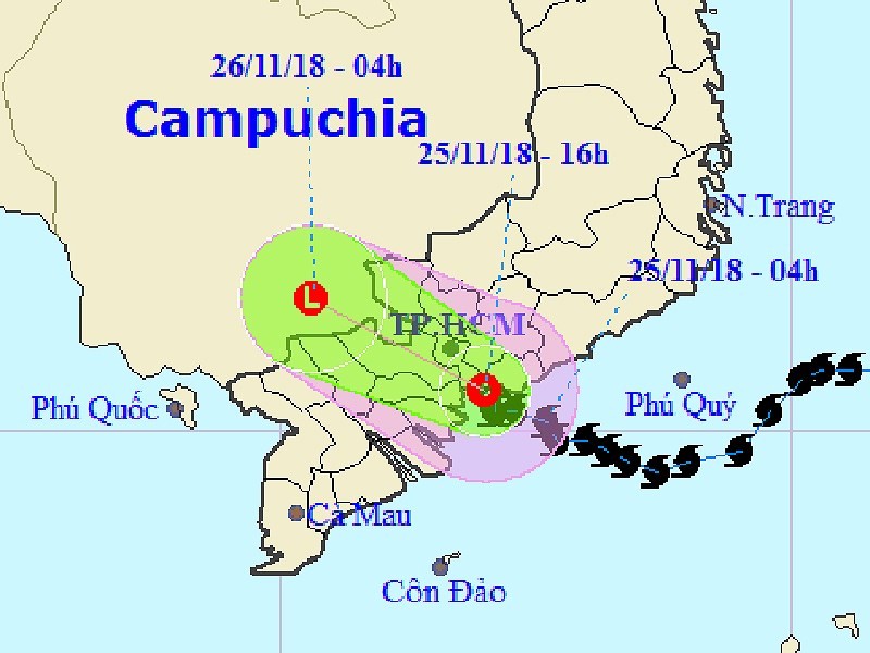 Đường đi của áp thấp nhiệt đới. Ảnh: Trung tâm Khí tượng Thủy văn Quốc gia