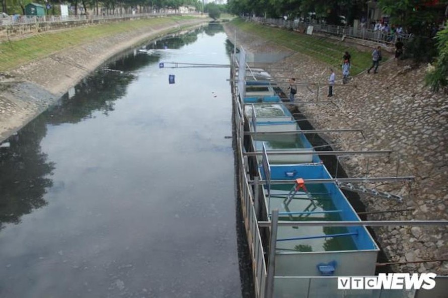 Khu vực thí điểm lọc công nghệ Nhật Bản trên sông Tô Lịch