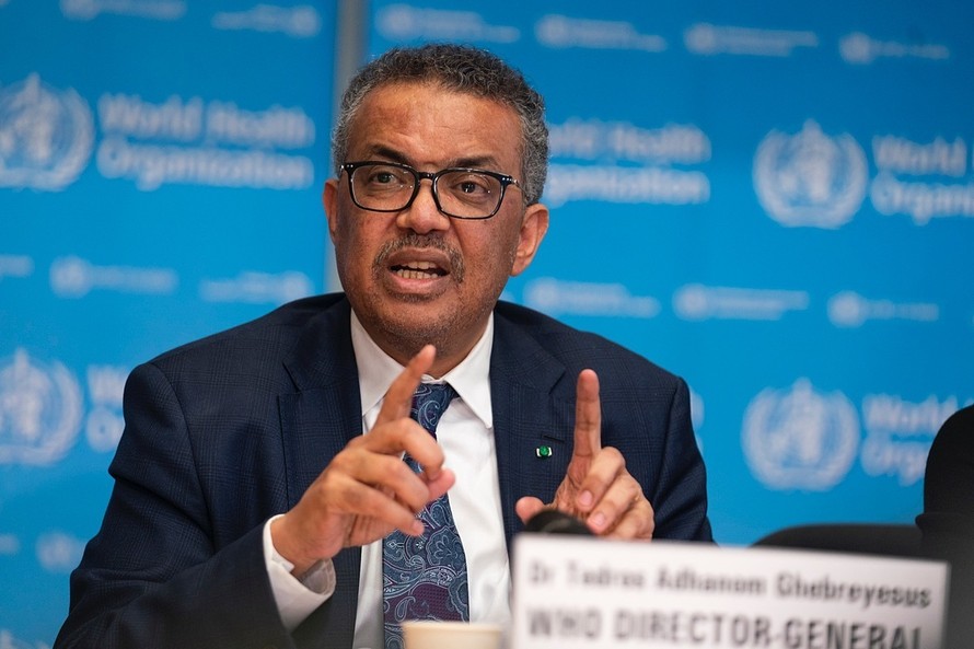 Tổng giám đốc WHO Tedros Adhanom Ghebreyesus trong cuộc họp báo tại Geneva, Thuỵ Sĩ hồi tháng 3. 