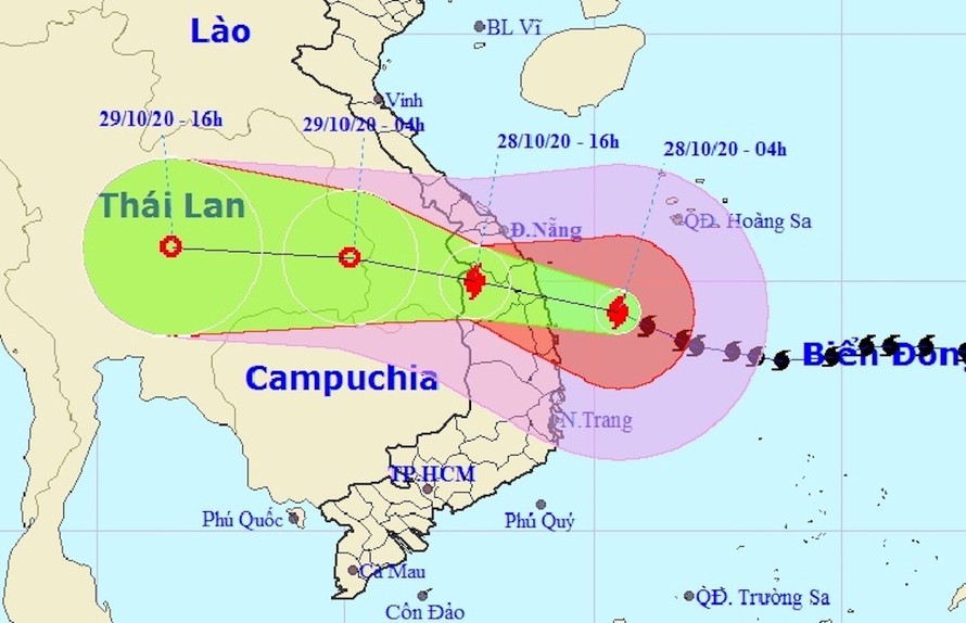 Đường đi của bão Molave lúc 5h ngày 27/10