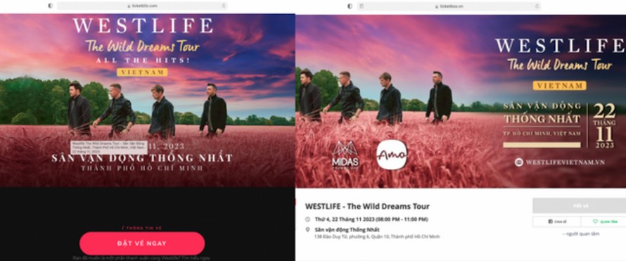 Cảnh báo thủ đoạn giả mạo website bán vé concert Westlife chiếm đoạt tài sản