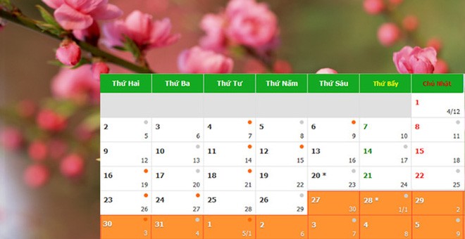Lịch nghỉ Tết nguyên đán 2017.