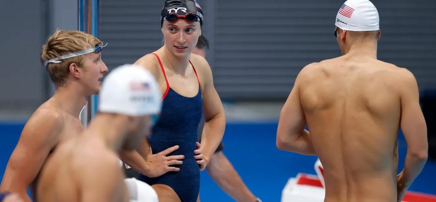 Katie Ledecky trong buổi tập huấn dưới nước tại Trung tâm Thể thao Tokyo, ngày ngày 22/07/2021