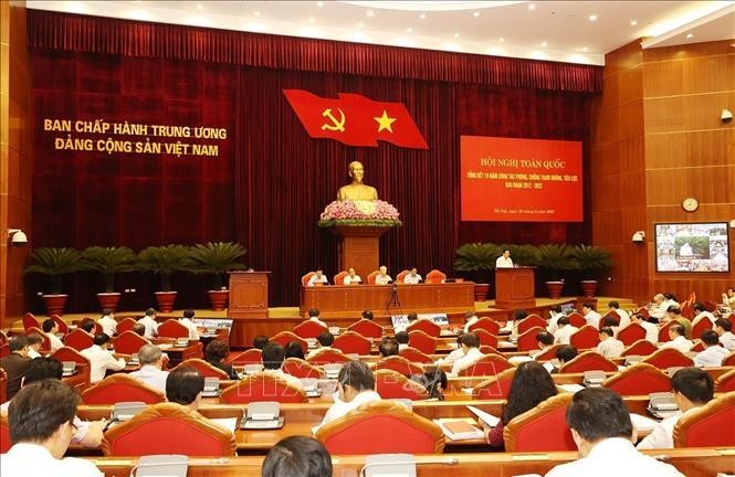 Quang cảnh Hội nghị toàn quốc tổng kết 10 năm công tác phòng, chống tham nhũng, tiêu cực giai đoạn 2012-2022. Ảnh: Trí Dũng/TXVN