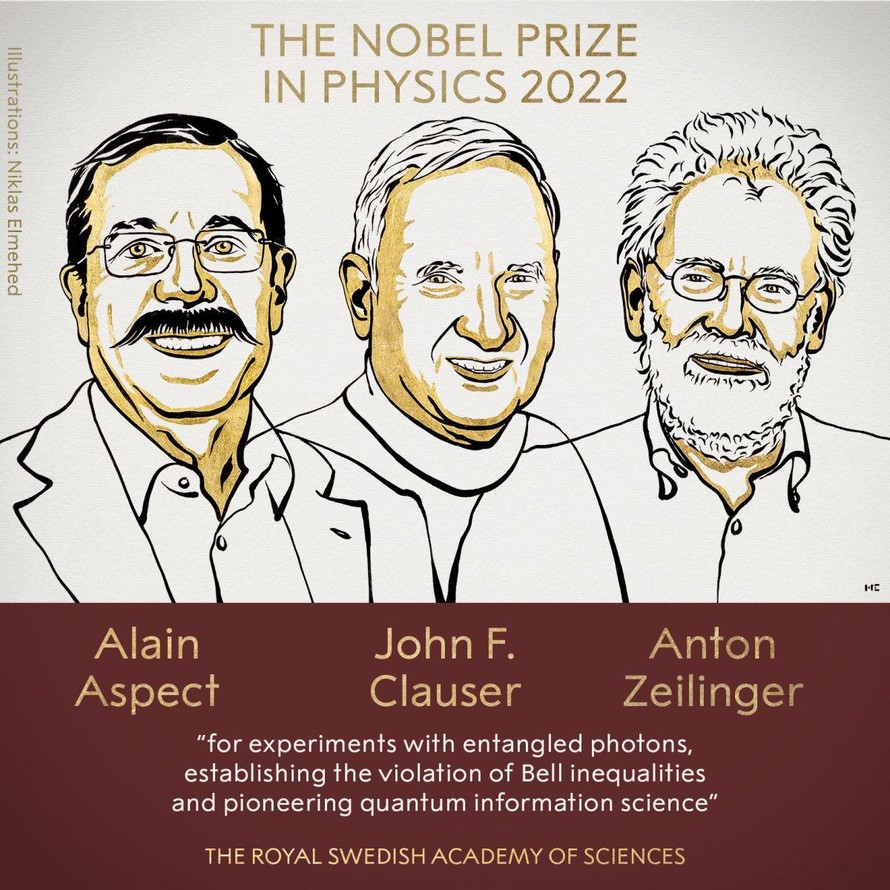 Giải Nobel Vật lý 2022 vinh danh ba nhà khoa học Alain Aspect, John F. Clauser và Anton Zeilinger