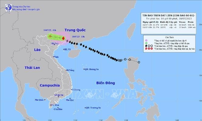 Vị trí và hướng đi của bão số 1. Ảnh: TTXVN phát