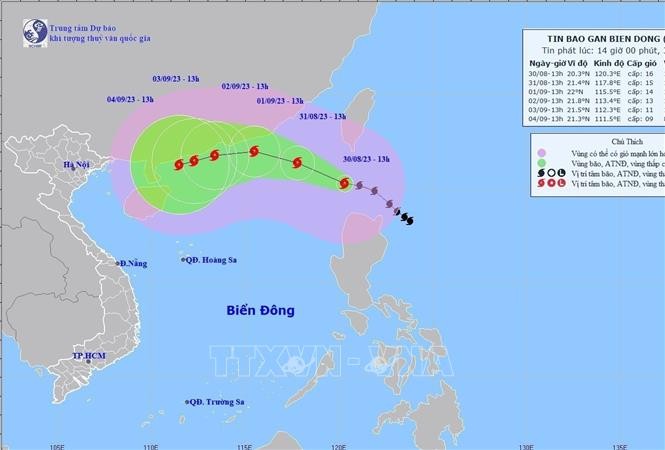 Hướng di chuyển của bão SAOLA chiều 30/8. 