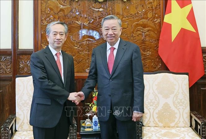 Chủ tịch nước Tô Lâm tiếp Đại sứ Trung Quốc tại Việt Nam Hùng Ba. Ảnh: Nhan Sáng/TTXVN