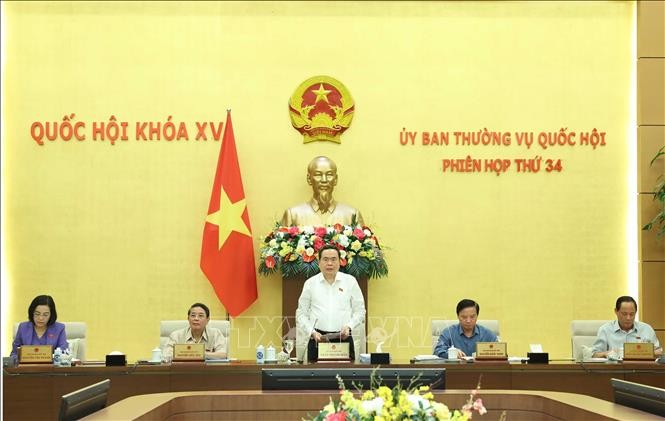 Chủ tịch Quốc hội Trần Thanh Mẫn phát biểu khai mạc Phiên họp thứ 34 của Ủy ban Thường vụ Quốc hội. Ảnh: Thống Nhất/TTXVN