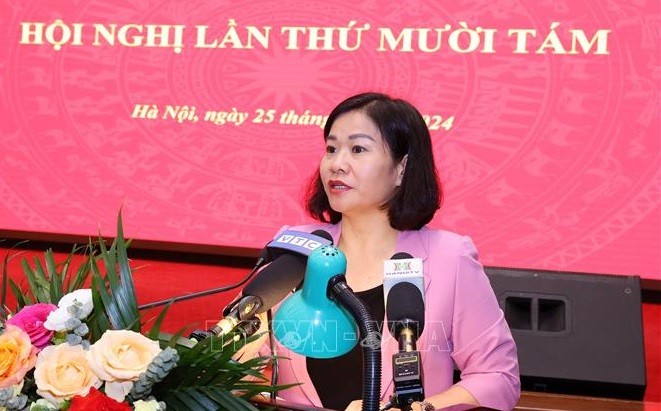 Phó Bí thư Thường trực Thành ủy Hà Nội Nguyễn Thị Tuyến phát biểu khai mạc hội nghị. Ảnh: Văn Điệp/TTXVN