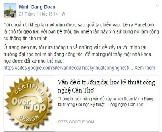 Tin mới nhất vụ giảng viên nói xấu trường trên Facebook