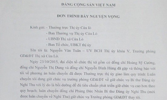 Nghệ An: Trưởng phòng giáo dục 'từ chối' làm bí thư phường