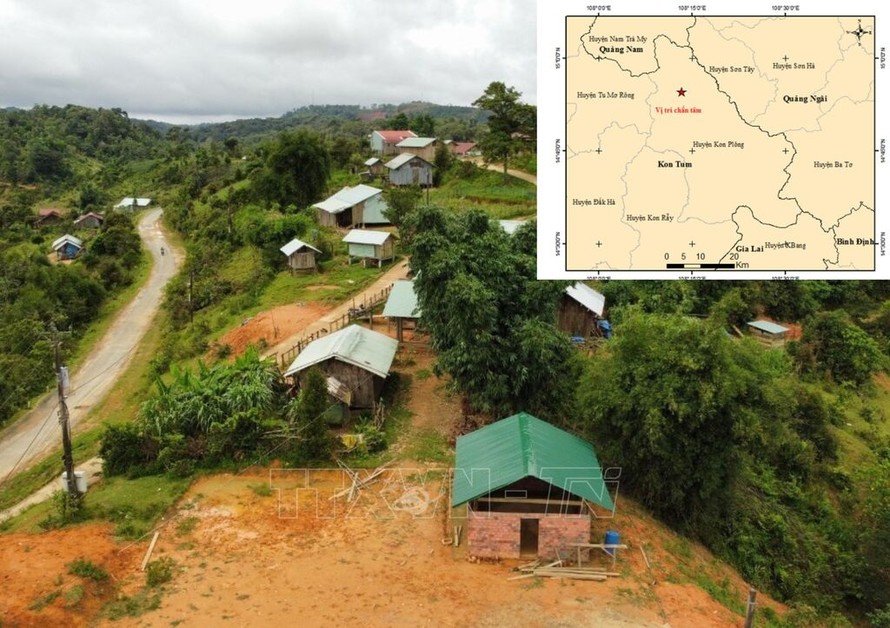 Thôn, làng trên địa bàn huyện Kon Plông, Kon Tum và bản đồ vị trí chấn tâm động đất. 