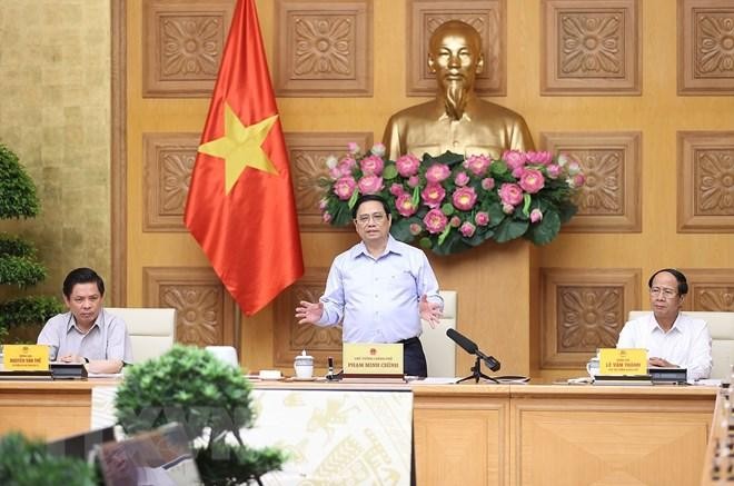 Thủ tướng Phạm Minh Chính chủ trì Hội nghị Ban Chỉ đạo Nhà nước các công trình, dự án quan trọng quốc gia, trọng điểm ngành giao thông vận tải. (Ảnh: Dương Giang/TTXVN) 