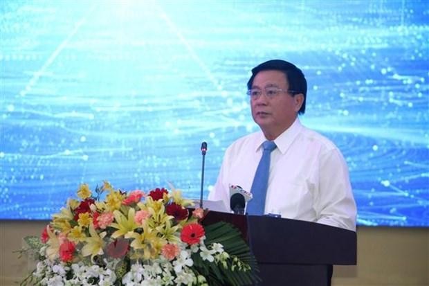 Ủy viên Bộ chính trị, Giám đốc học viện Chính trị Quốc gia Hồ Chí Minh, Chủ tịch Hội đồng Lý luận Trung ương Nguyễn Xuân Thắng phát biểu tại Diễn đàn. (Ảnh: Chương Đài/TTXVN)