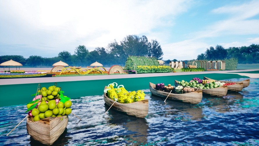 Khu vực “Trên Bến dưới Thuyền” lần đầu xuất hiện tại đường hoa, như lời chào năm mới rực rỡ, trù phú.