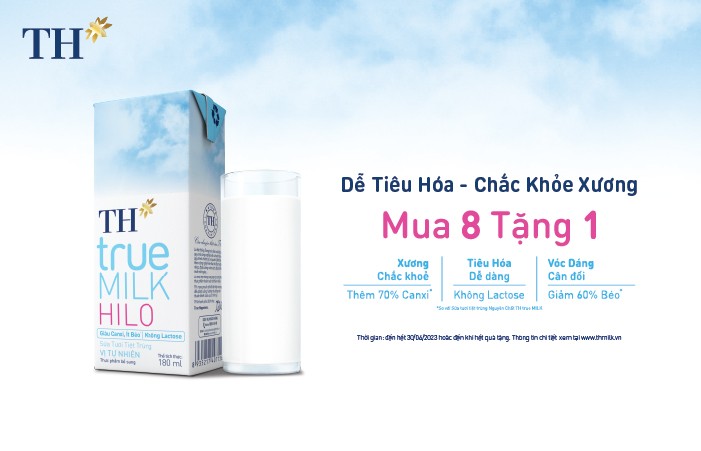 Sản phẩm TH true MILK HILO hiện đang triển khai chương trình khuyến mãi mua 8 tặng 1 đến hết ngày 30/04/2023