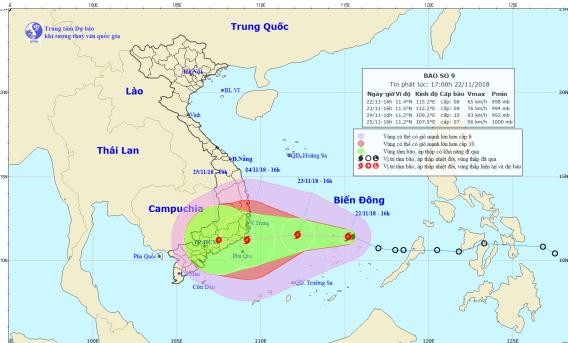 Bão số 9 sẽ mạnh lên cấp 12 trước khi đổ bộ vào bờ biển Nam Trung Bộ