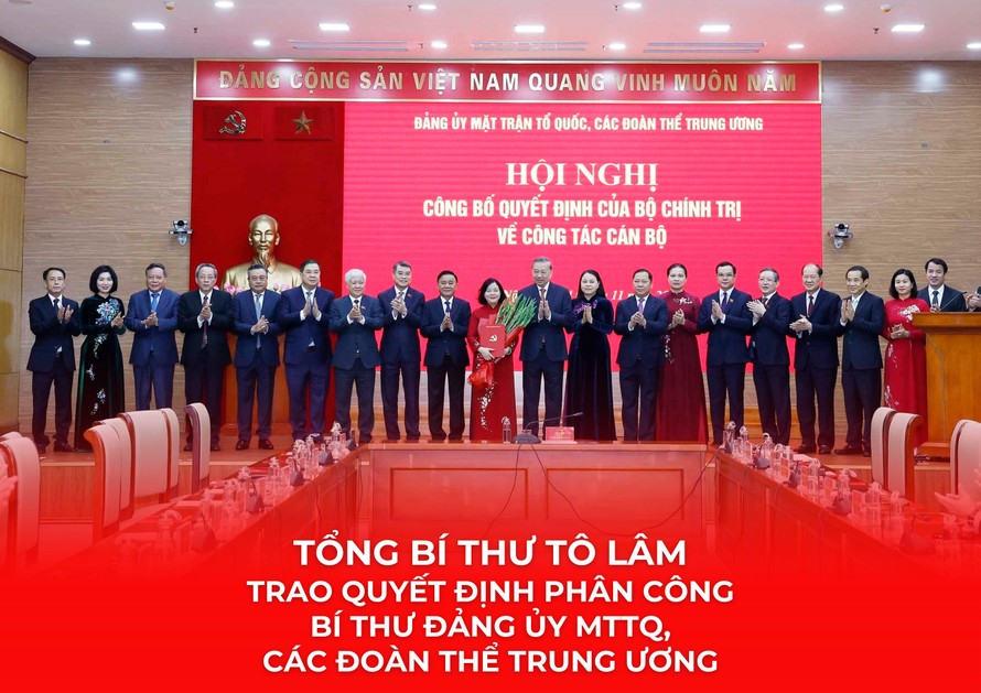 Tổng Bí thư Tô Lâm trao quyết định phân công Bí thư Đảng ủy MTTQ, các đoàn thể Trung ương