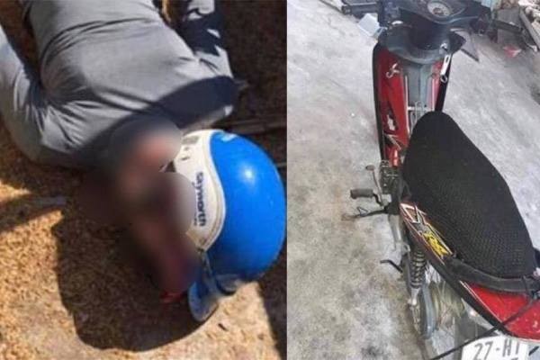 Thi thể nạn nhân và chiếc xe máy 