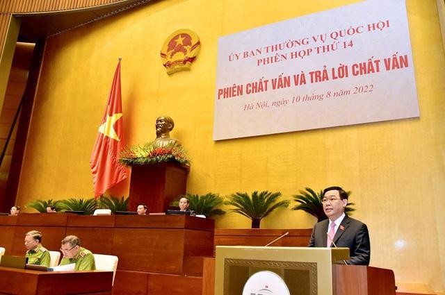 Chủ tịch Quốc hội Vương Đình Huệ phát biểu kết thúc phiên chất vấn và trả lời chất vấn.