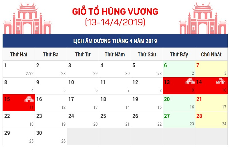 Người lao động nghỉ 8 ngày dịp Giỗ tổ Hùng Vương và 30/4