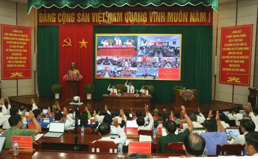 Ngày 26/3, Tỉnh ủy Hậu Giang tổ chức Hội nghị Ban Chấp hành Đảng bộ tỉnh lần thứ 21, nhiệm kỳ 2020-2025. Ảnh: Duy Khương/TTXVN.