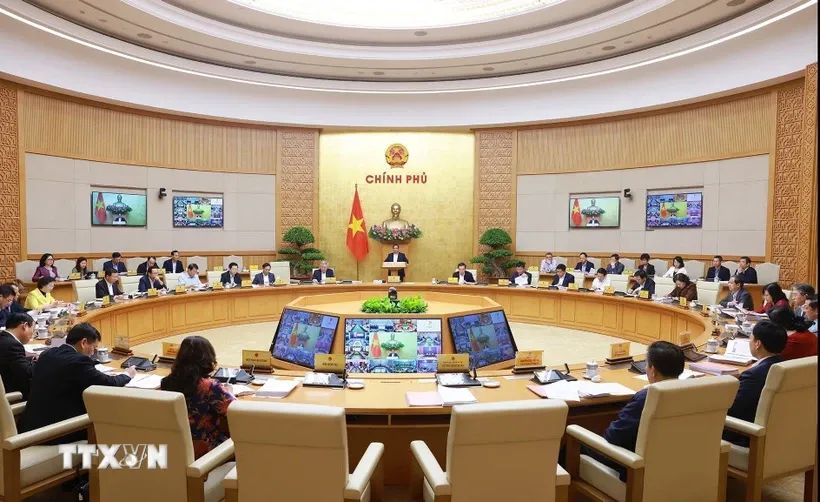 Thủ tướng Phạm Minh Chính chủ trì Phiên họp Chính phủ thường kỳ tháng 3 năm 2025. Ảnh: Dương Giang/TTXVN.