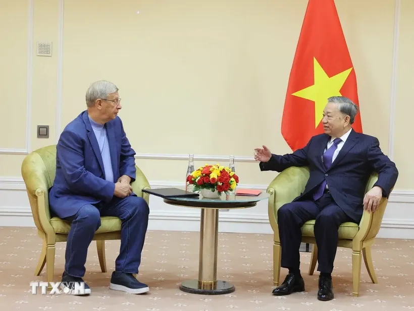 Tổng Bí thư Tô Lâm tiếp ông Sergei Kudryashov, Tổng Giám đốc Công ty Cổ phần dầu khí Zarubezhneft của Nga. Ảnh: Thống Nhất/ TTXVN