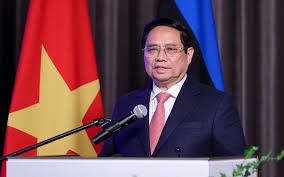Thủ tướng Phạm Minh Chính phát biểu tại Diễn đàn doanh nghiệp Việt Nam-Estonia.
