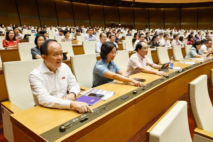 Các đại biểu Quốc hội biểu quyết thông qua các dự án Luật tại Kỳ họp thứ 9.