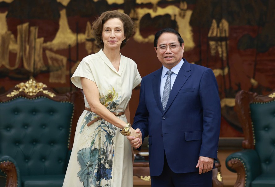 Thủ tướng Phạm Minh Chính tiếp bà Audrey Azoulay, Tổng Giám đốc UNESCO. Ảnh: VGP/Nhật Bắc