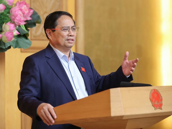 Ủy viên Bộ Chính trị, Thủ tướng Chính phủ Phạm Minh Chính chủ trì cuộc họp về Đề án tổ chức Triển lãm thành tựu kinh tế - xã hội nhân dịp kỷ niệm 80 năm Ngày Quốc khánh. Ảnh: VGP/Nhật Bắc