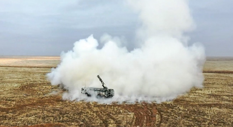 Tên lửa Iskander-K của Nga được phóng thử trong cuộc tập trận Grom-2022 tại một địa điểm không xác định ở Nga, ngày 19/2/2022.