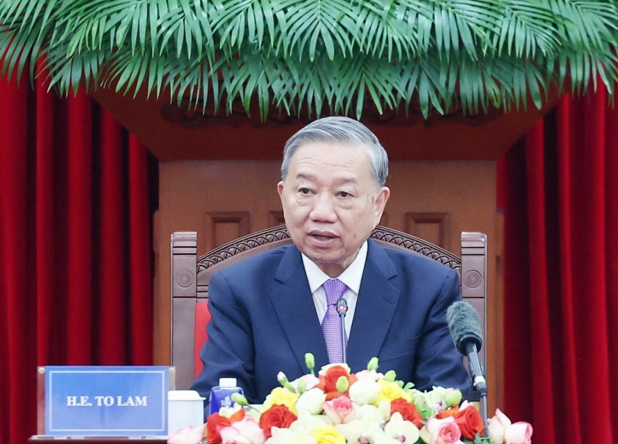 Tổng Bí thư Tô Lâm phát biểu tại buổi tiếp Trưởng đoàn các nước tham dự Lễ mở ký Công ước Hà Nội.