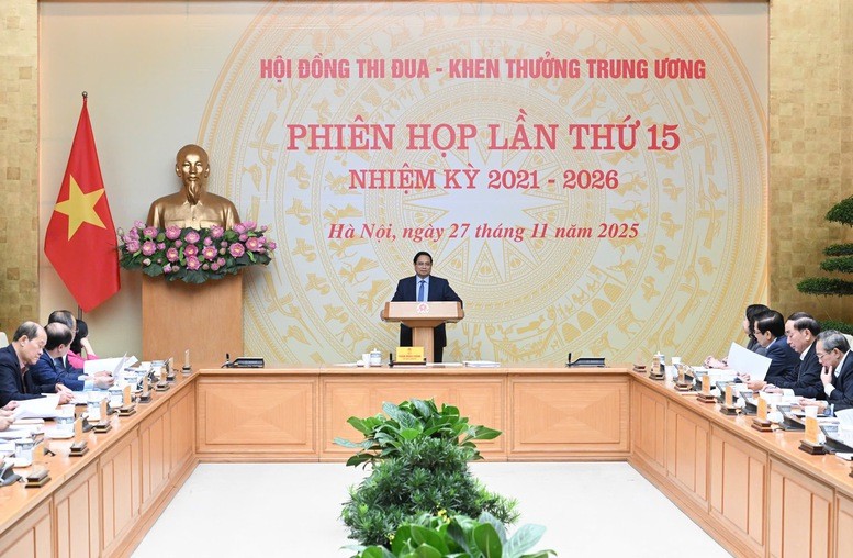 Thủ tướng Chính phủ Phạm Minh Chính, Chủ tịch Hội đồng Thi đua – Khen thưởng Trung ương nhiệm kỳ 2021-2026 (Hội đồng) chủ trì phiên họp lần thứ 15 của Hội đồng. Ảnh: VGP/Nhật Bắc.