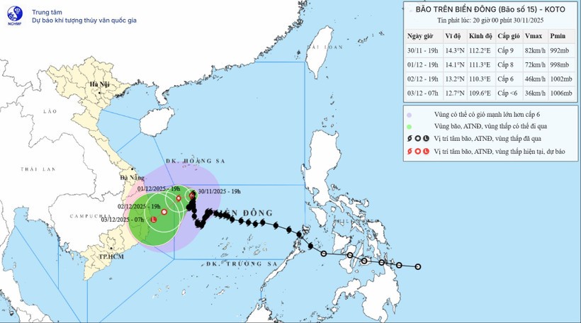 Vị trí và đường đi của bão số 15.