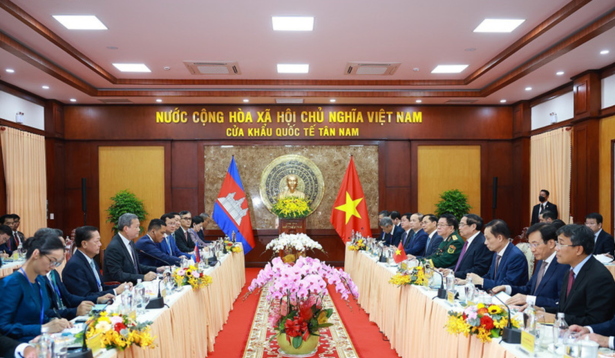 Thủ tướng Phạm Minh Chính và Thủ tướng Campuchia Hun Manet hội đàm.